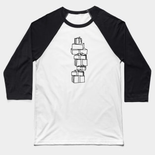 Lots of Christmas Gift Wrapped Presents Line Drawing Baseball T-Shirt